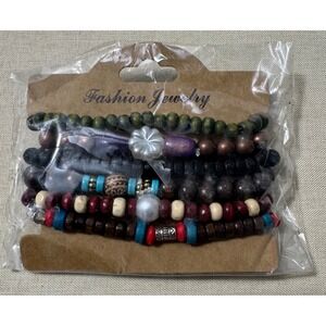 Boho Beaded Bracelet Set Multicolored Wood Beads Stackable Fashion Jewelry
